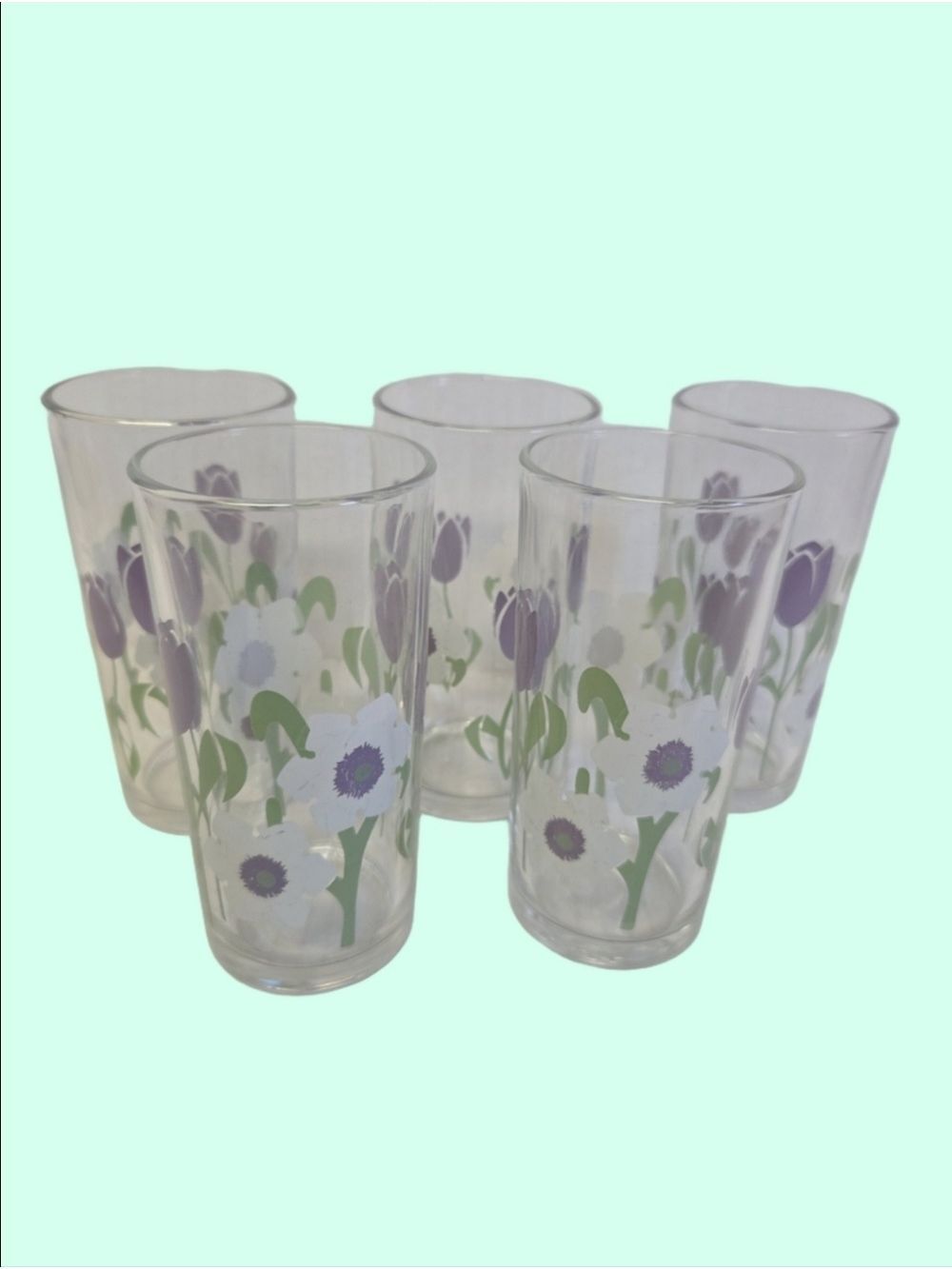 Vintage 70s Set of 5 Fiori Italian Floral Drinking Glasses